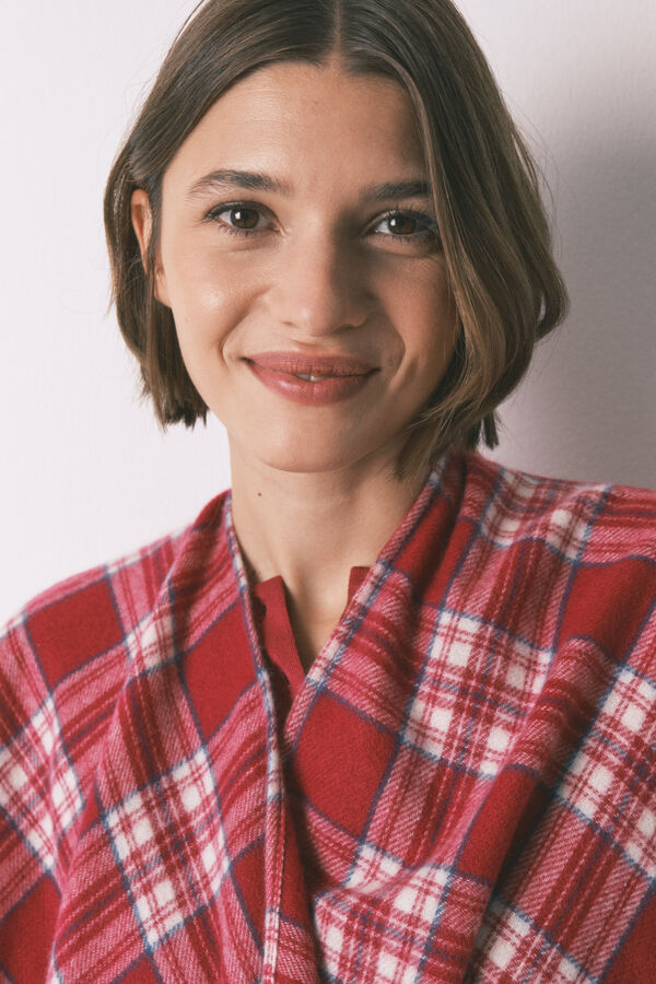 Women'secret Poncho xadrez com efeito l&atilde; de caxemira estampado