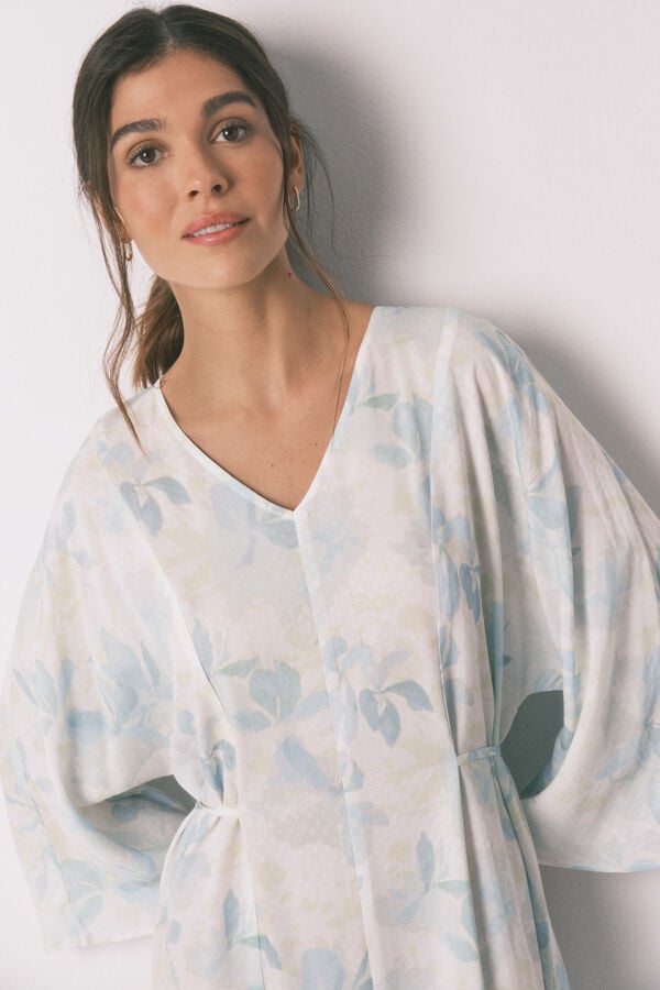 Women'secret Camisa de dormir comprida cruzada cinto bege