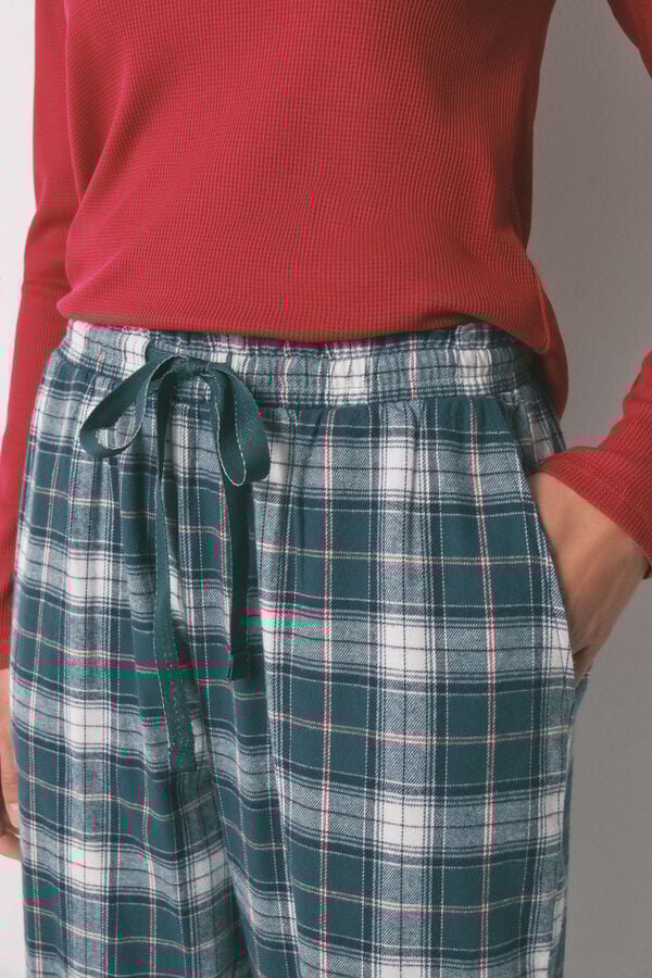 Women'secret Cal&ccedil;as compridas 100% algod&atilde;o flanela xadrez verde verde