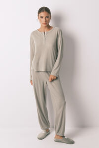Women'secret Pijama largo textura waffle verde