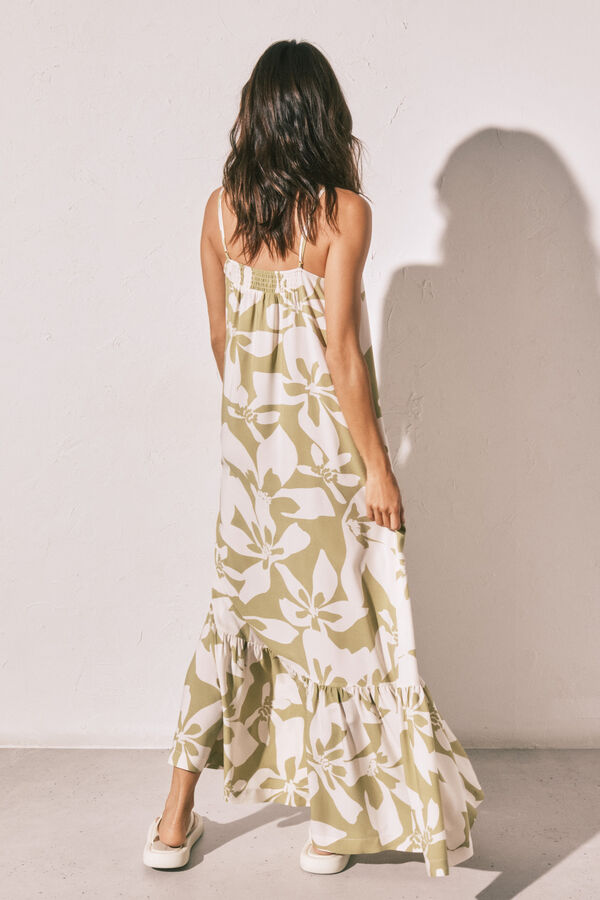Women'secret Vestido comprido de al&ccedil;as com estampado de flores verde