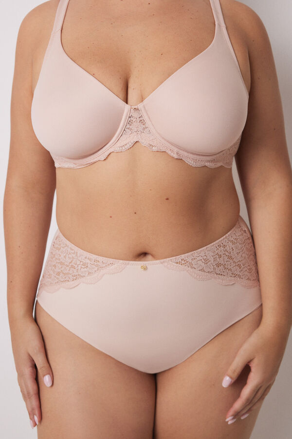 Women'secret Calcinha alta em microfibra e renda rosa rosa