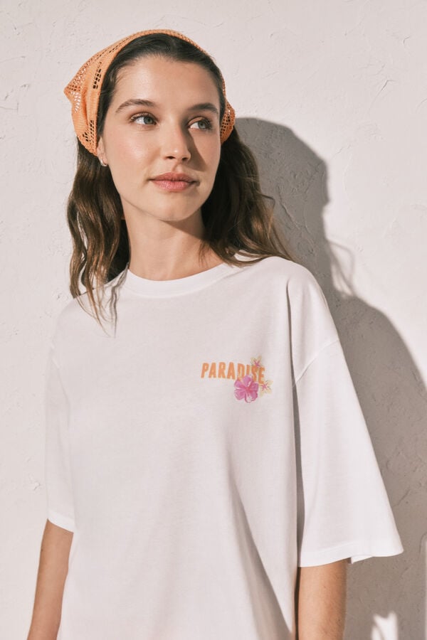 Women'secret T-shirt oversize em algod&atilde;o branca bege