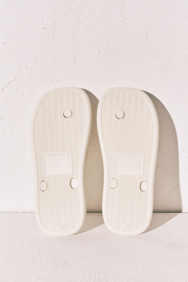 Women'secret Chinelos de sola grossa bico quadrado brancos bege