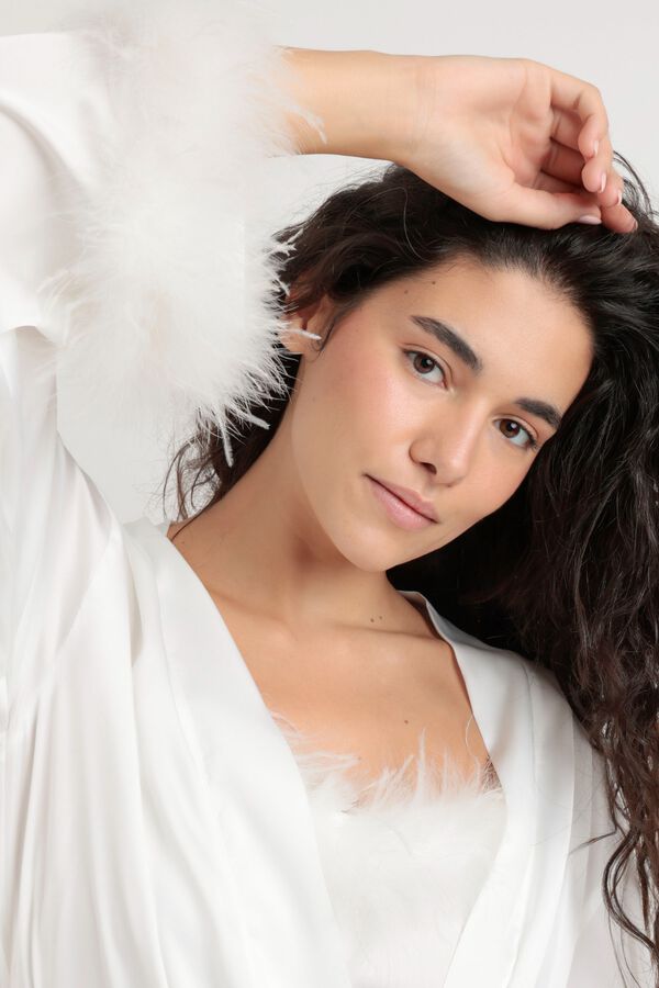 Admas Robe curta plumas marabu luxe noiva branco