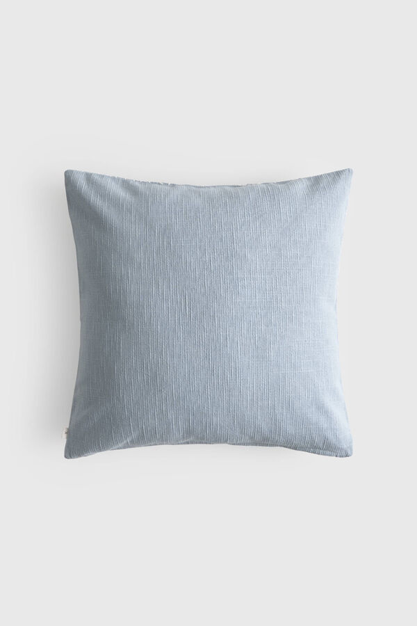 Textura Marine embroidered cotton cushion cover blue