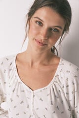 Women'secret Camisón holgado midi blanco print flores marfil