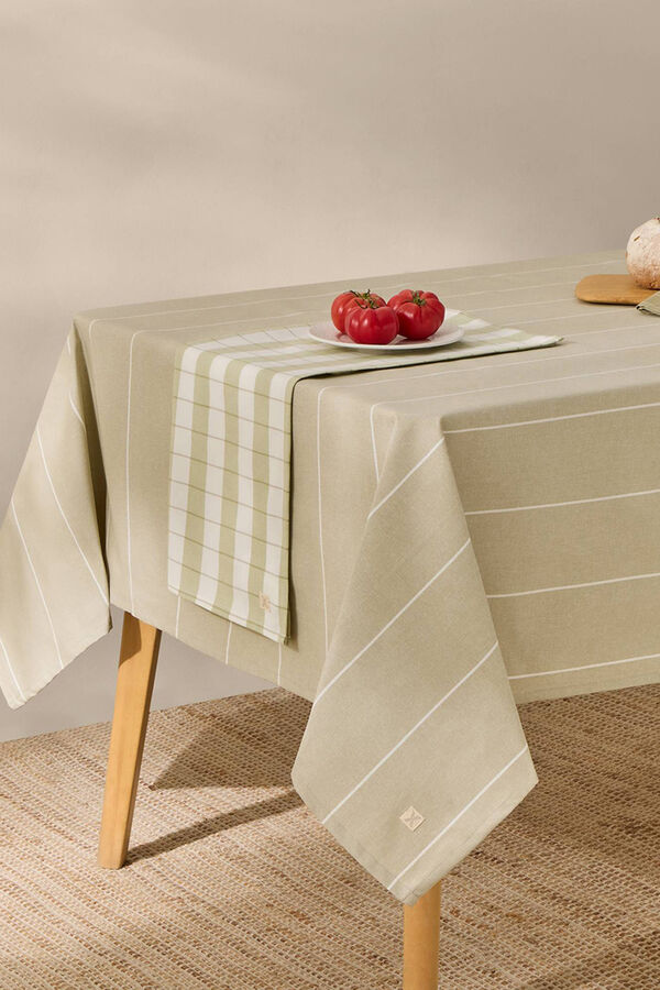 Textura Toalha de mesa riscas de algodão resistente a manchas bege
