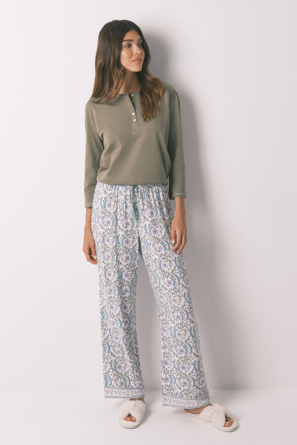 Women'secret Calça comprida de viscose com estampa floral verde