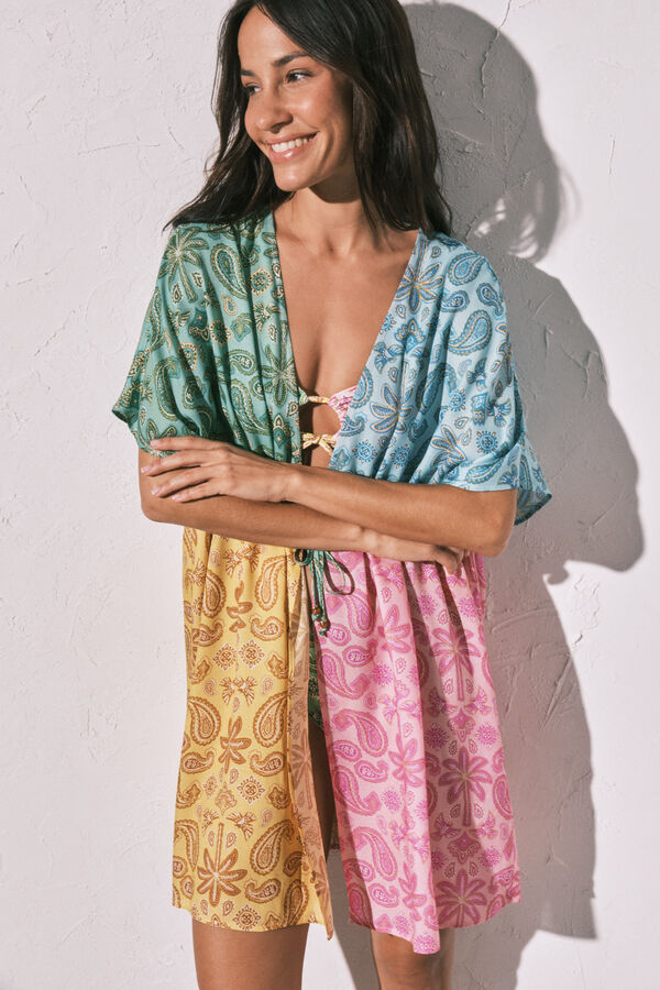 Women'secret T&uacute;nica curta aberta estampada multicolor estampado