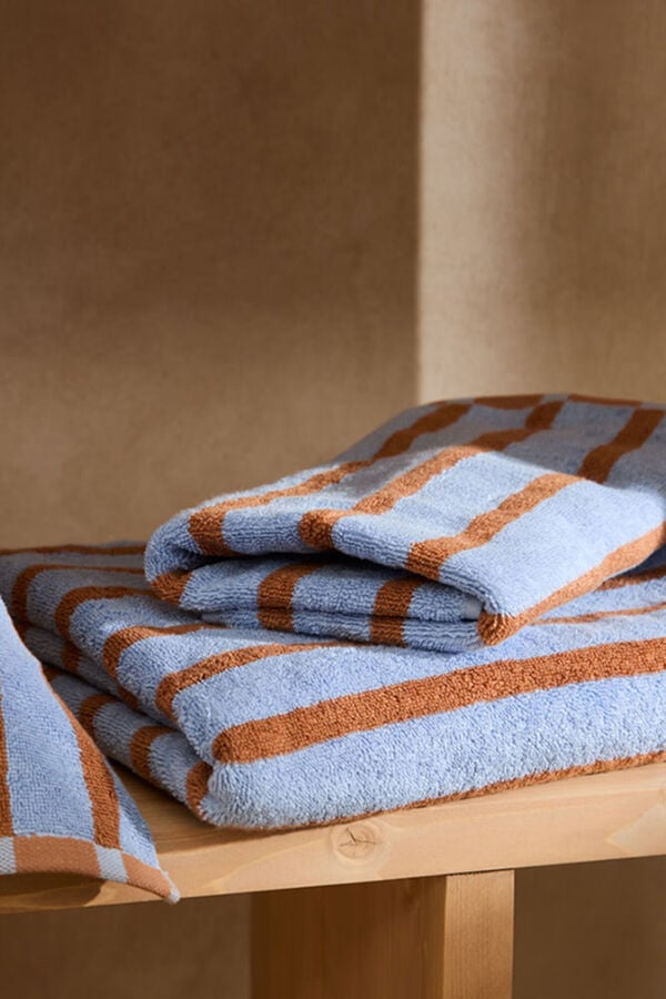 Calma House Toalha de banho de algod&atilde;o turco &agrave;s riscas azuis Saturno 90x150 azul