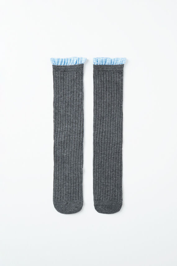 Calcetines largos canalé gris vichy