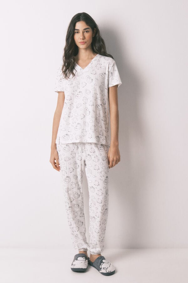 Women'secret Pijama canelado suave estampado Moomin branco branco