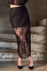 Gisela Saia de renda preta com forro interno e acabamento sofisticado preto