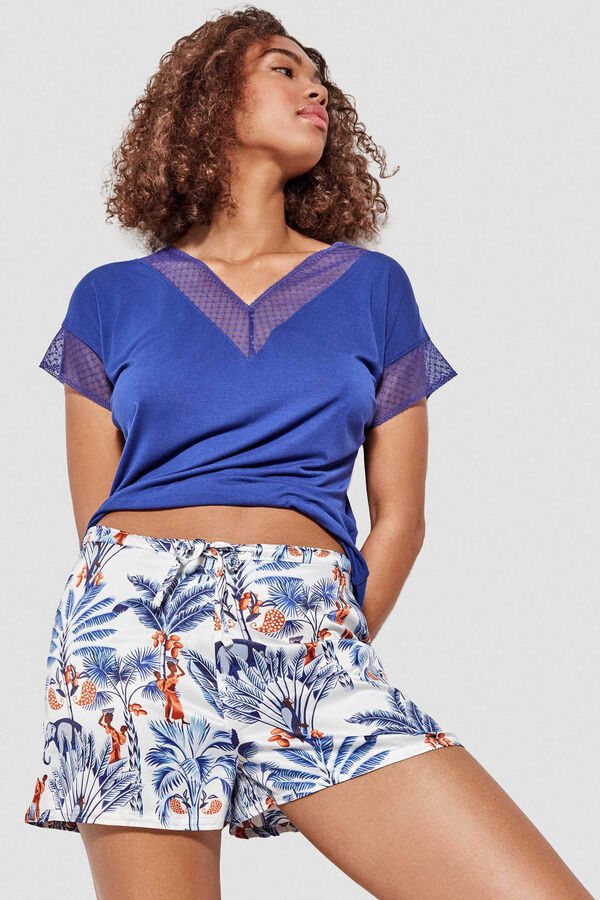 Gisela T-shirt manga curta lisa azul