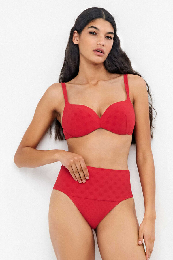 Gisela Braga bikini multiposici&oacute;n jacquard lunares rojo