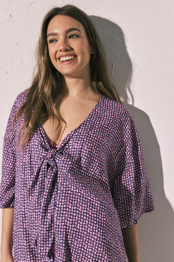 Women'secret T&uacute;nica quimono curta estampada manchas rosa