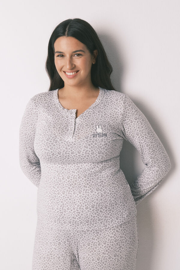 Women'secret Pijama comprido Miffy com estampado animal cinzento