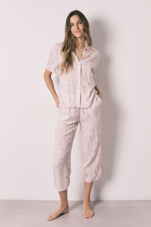 Women'secret Pijama camiseiro comprido &agrave;s riscas Keroppi bege