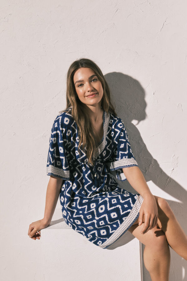 Women'secret Vestido camisola curto estampado azul azul