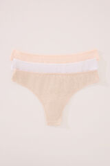 Women'secret Pacote de 3 tangas de algodão orgânico branco