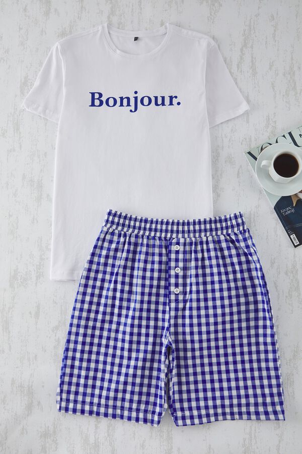 Trendyol Conjunto de pijama curto aos quadrados bege