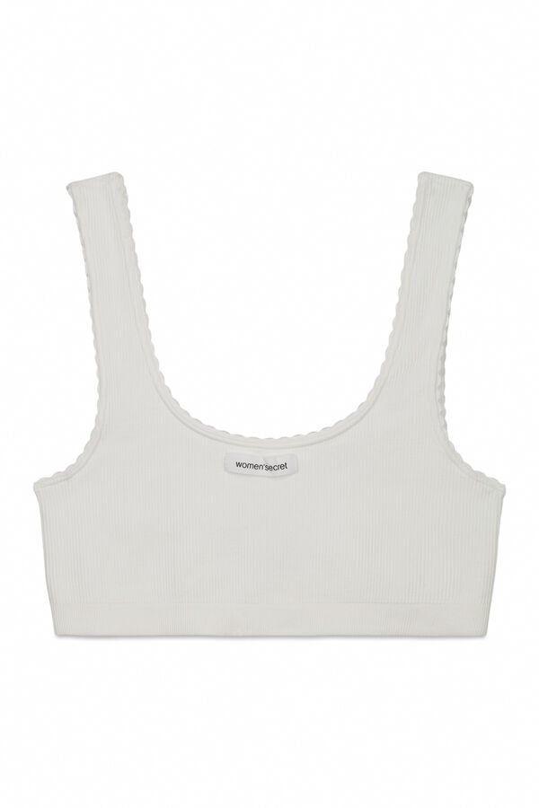 Women'secret Top sem costura canelado branco bege