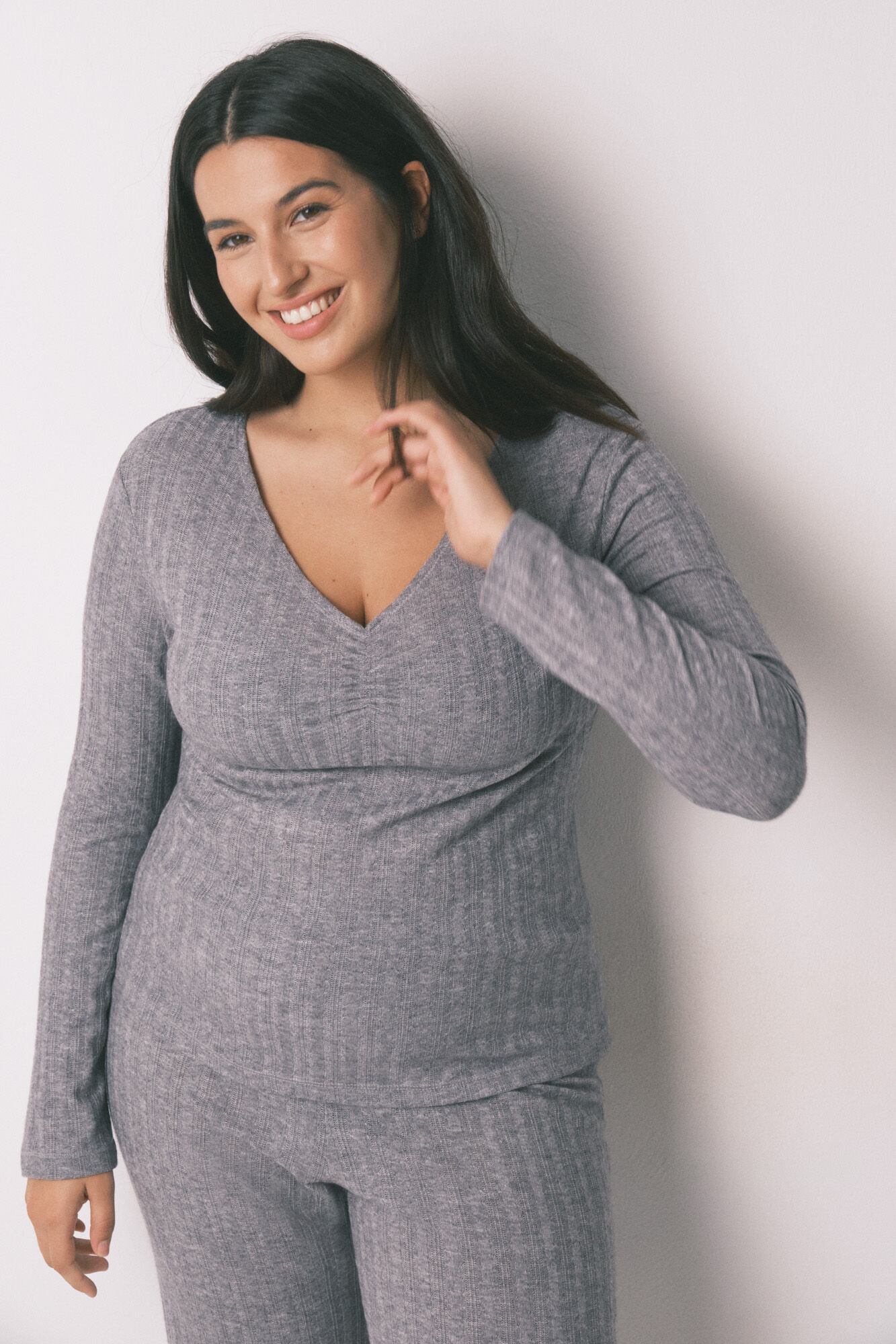 Women'secret Pijama largo punto tricot gris