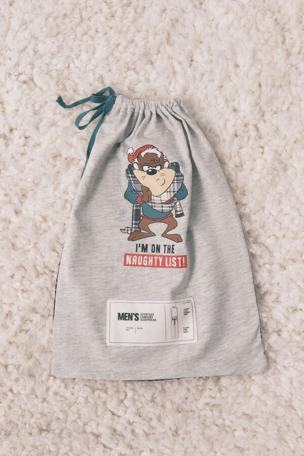 Women'secret Pijama comprido masculino 100% algodão "Taz" cinzento