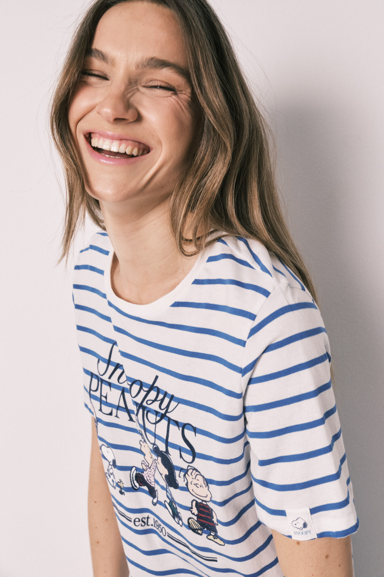 Women'secret Camisa de dormir curta Snoopy em algod&atilde;o &agrave;s riscas