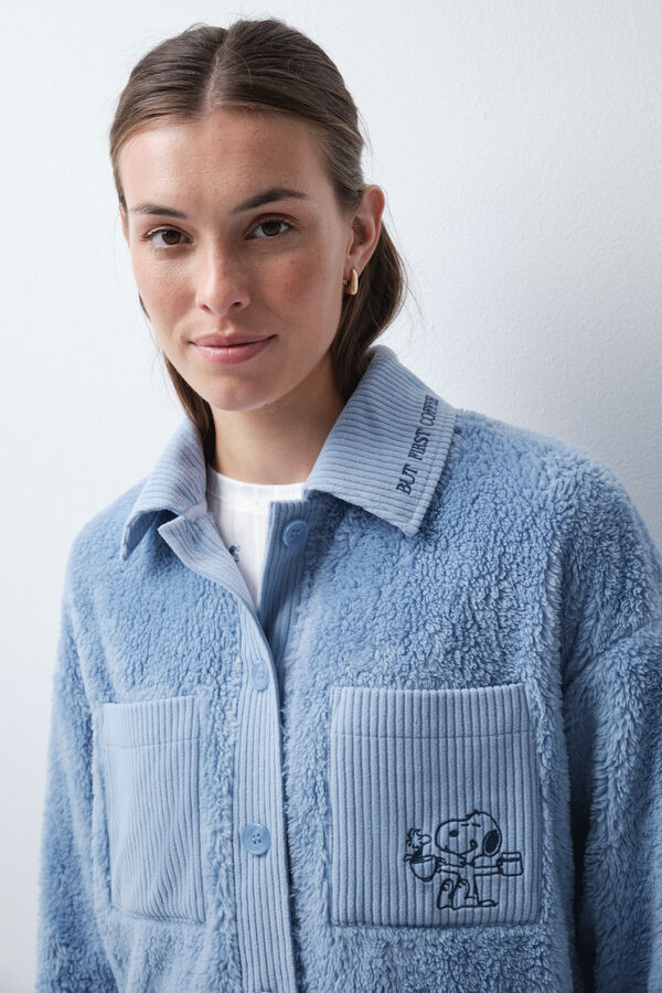 Women'secret Bata corta camisa fluffy Snoopy azul