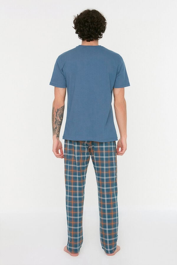 Trendyol Malha de pijama de malha xadrez azul marinho com corte regular  azul