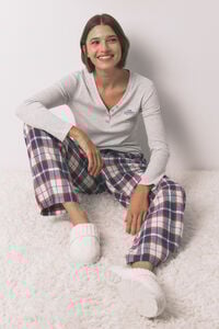 Women'secret Cal&ccedil;as compridas de flanela 100% algod&atilde;o xadrez azul