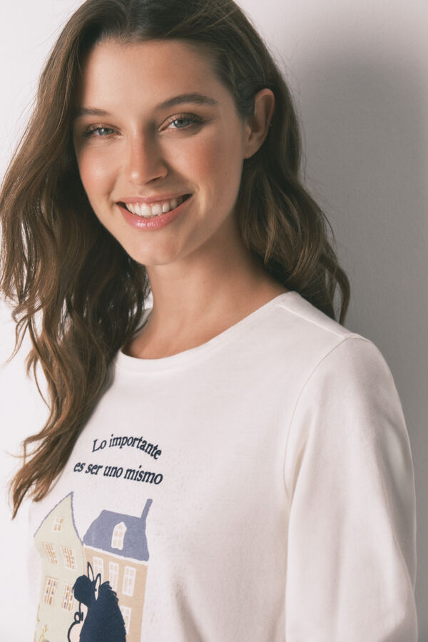 Women'secret Pijama comprido 100% algodão Mafalda branco bege