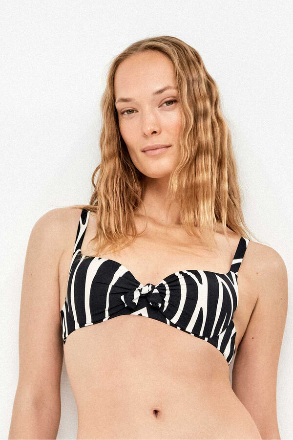 Gisela Top biqu&iacute;ni com capacidade em tecido estampado animal print zebra branco