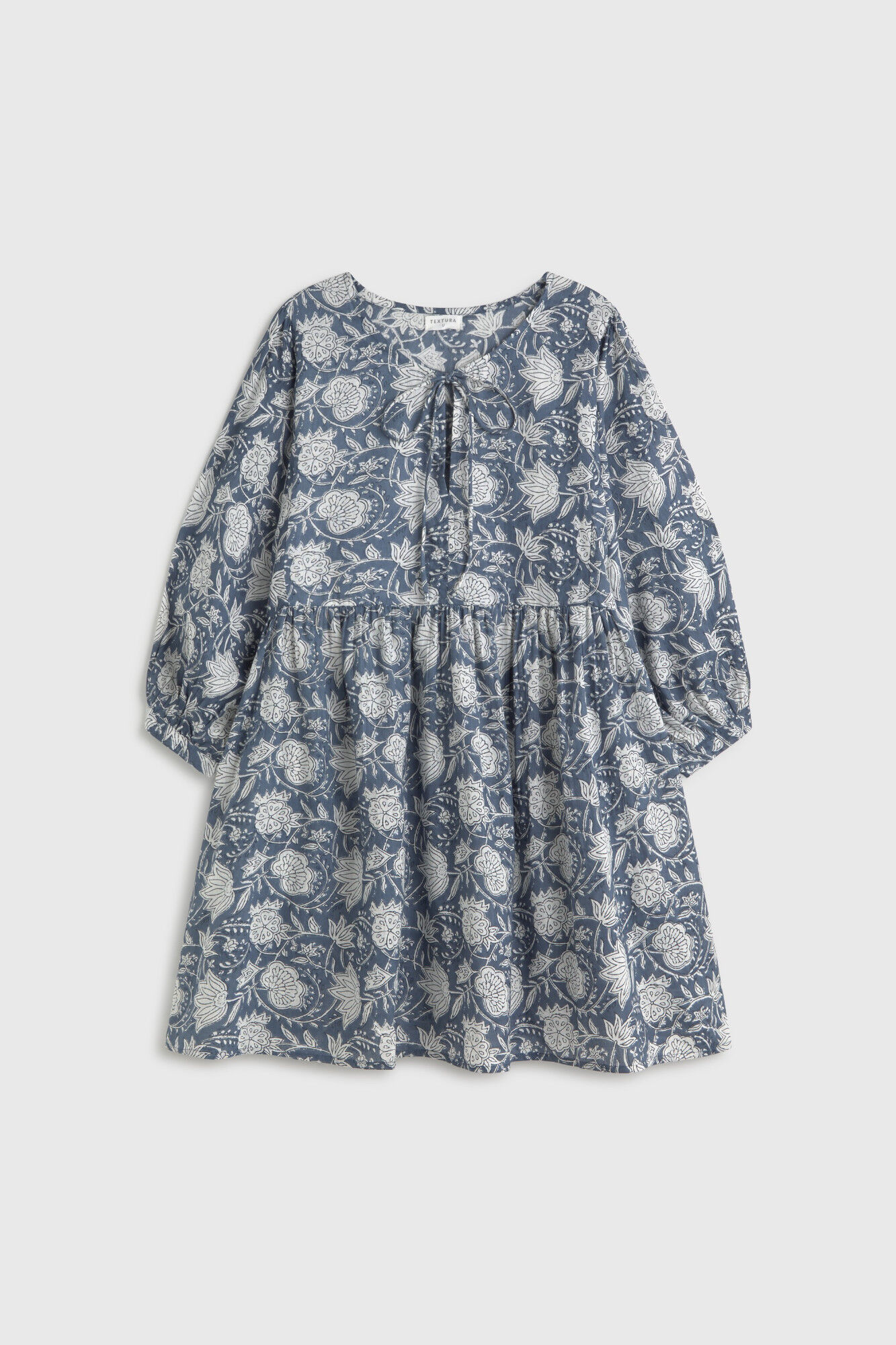 Textura T&uacute;nica em algod&atilde;o estampada curta