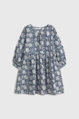 Textura T&uacute;nica em algod&atilde;o estampada curta azul