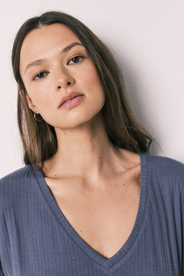 Women'secret Pijama capri suave em viscose azul azul