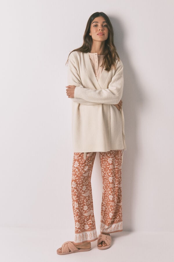 Women'secret Casaco de malha de malha bege bege