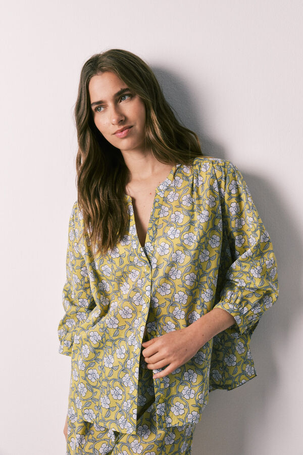 Women'secret Pijama curto camiseiro estampado flores verde