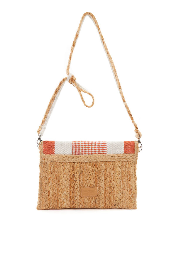 Womensecret Raffia crossbody bag with black and white striped print red