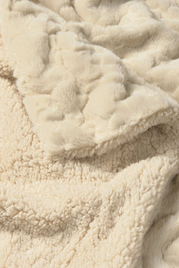 Textura Manta de l&atilde; com polar de estrela bege