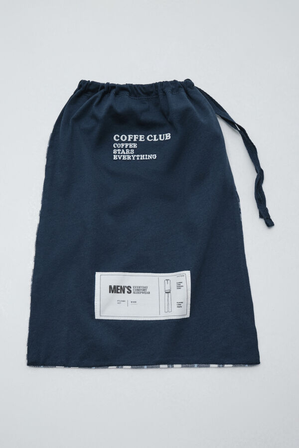 Women'secret Pijama comprido em algod&atilde;o azul-marinho xadrez azul