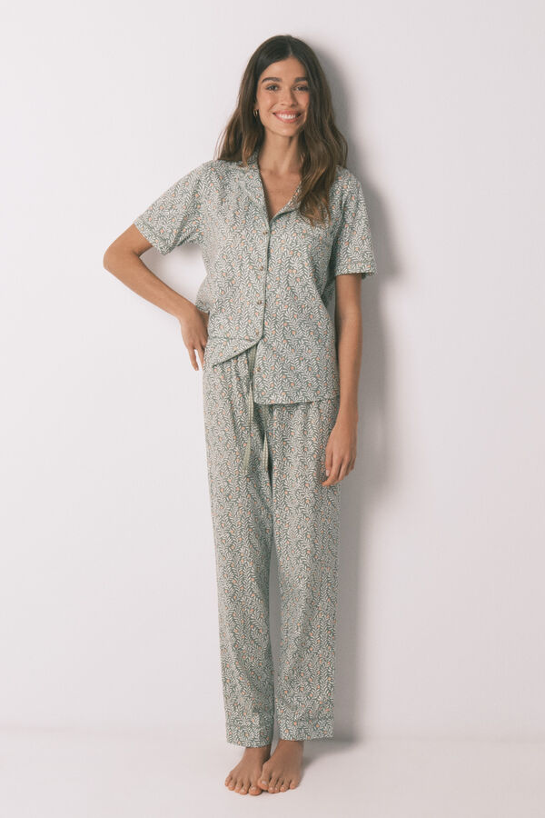 Women'secret Pijama camiseiro em 100% algod&atilde;o estampado de flores verde