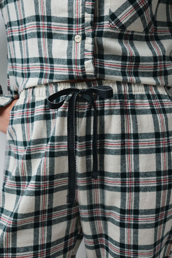 Women'secret Pijama comprido camisa gola mao aos quadrados bege