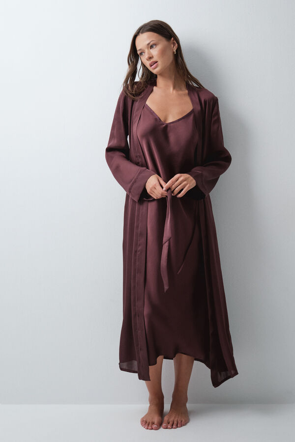 Women'secret Robe comprida acetinada com cinto gren&aacute; vermelho