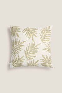 Womensecret Embroidered palm tree cotton cushion cover beige