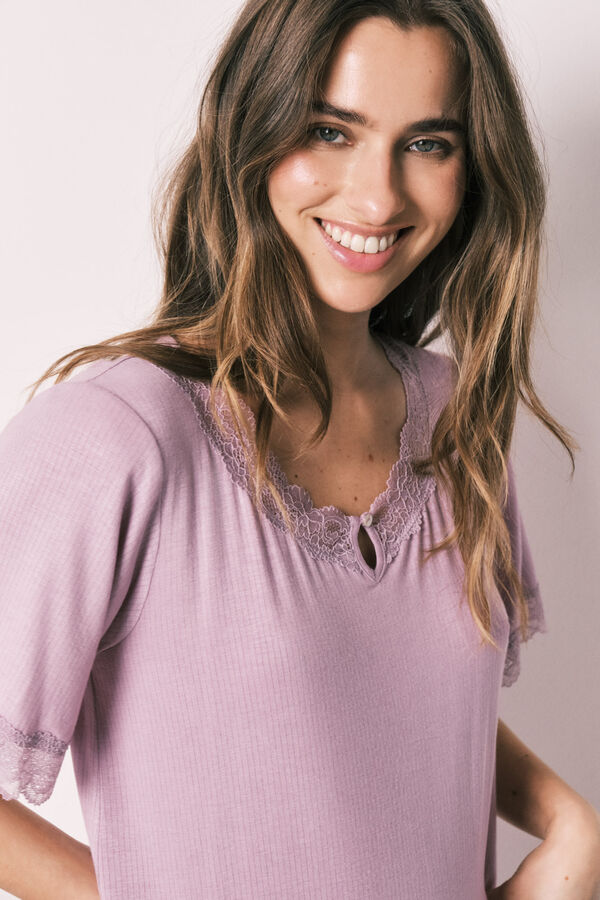 Women'secret Camisa de dormir comprida toque suave em viscose rosa rosa