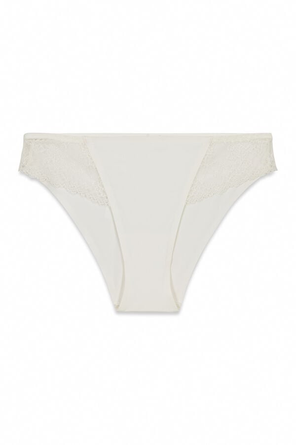 Women'secret White microfibre and lace classic panty nude