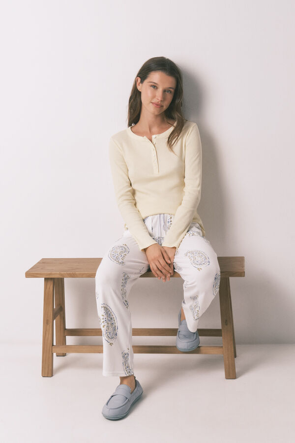 Women'secret Cal&ccedil;as compridas estampadas Paisley branco
